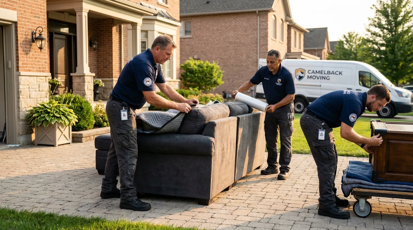 Large estate moving crew wrapping furniture in Northwood, NH